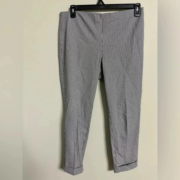 J Jill Black Gingham High Rise Stretch Pants Size 12 Cuffed Elastic Waist - Picture 1 of 7